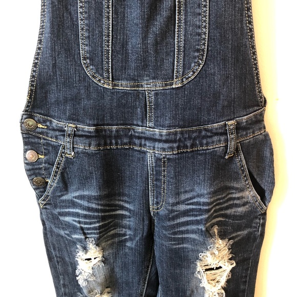 ❤️Machine Nouvelle Mode Italian Distressed Denim Overalls Dark Wash Size M 28 - Picture 7 of 10